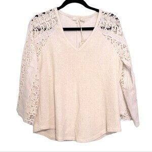 Mystree Cream Lace Crochet Knit Top Boho Cottagecore Size Medium NWT